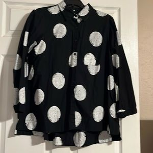 Funky black and white polka dot shirt for women!  Size Large!